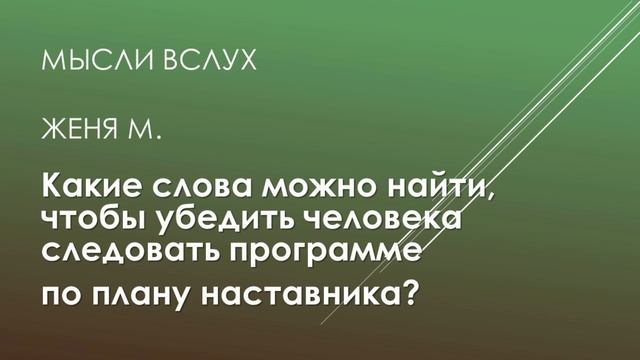Какие слова можно найти, чтобы убедить человека следовать программе по плану наставника? Женя М. смотреть онлайн