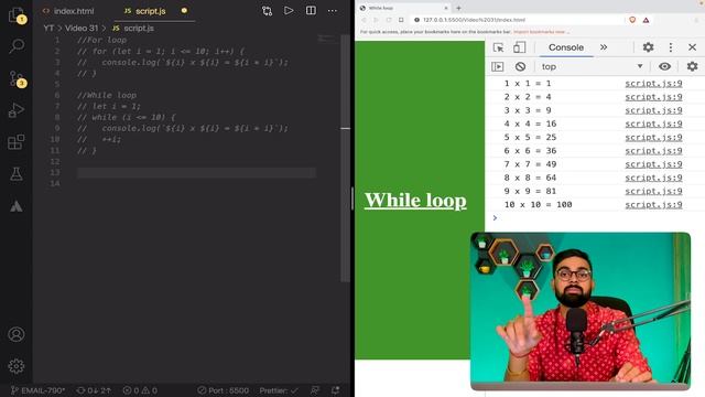 Learn JS While loops. For V/S While.