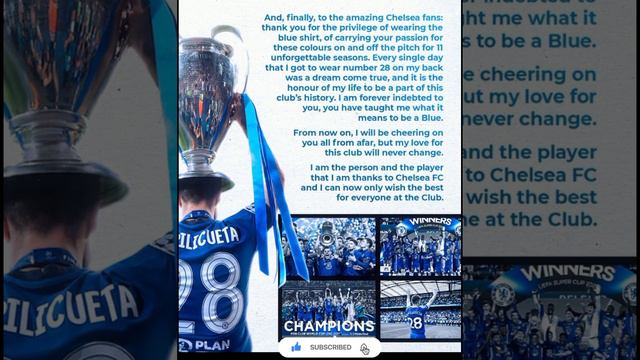 Words of Cesar Azpilicueta. "You called me Dave, I will always call you home 💙".