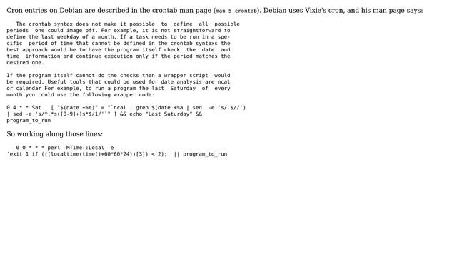 Unix & Linux: Cron allowed special character "L" for "Last day of the month" on Debian смотреть онлайн