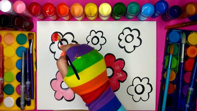 Pretty flowers drawing page and coloring with painting смотреть онлайн