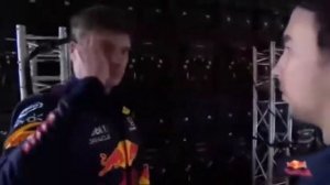 Max Verstappen angry at cameraman and waves him away next to Perez