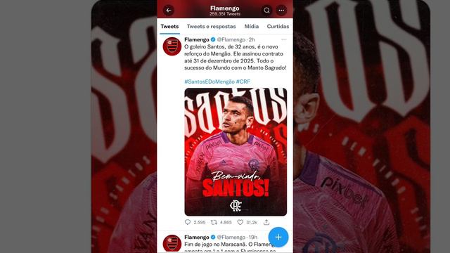 Goleiro Santos chega ao Flamengo