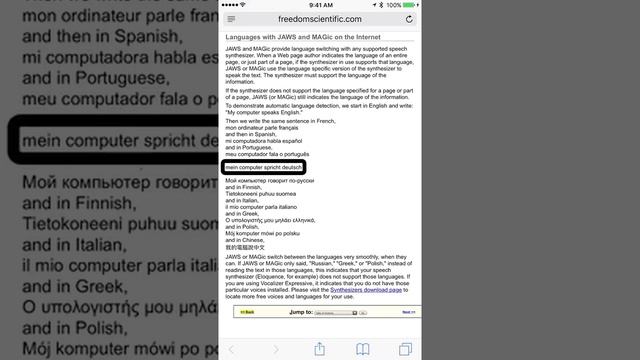Automatic HTML language detection with VoiceOver iOS screen reader