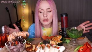 MUKBANG | Лосось, кальмар, креветки, осьминог | Seafood | не ASMR