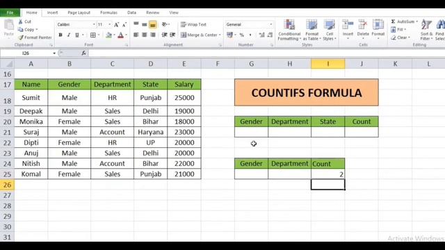 Countifs Formula in Excel | Countifs Function with multiple criteria | Counifs Function in Hindi
