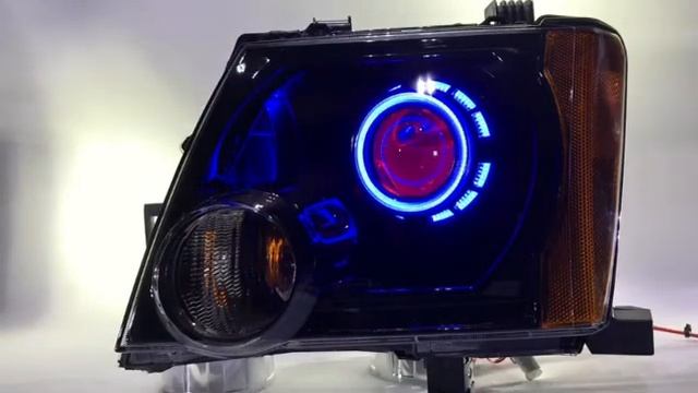 Nissan Xterra Retrofit Headlights - Black Bi-Xenon with Blue Angel Eyes and Red Devil Eyes