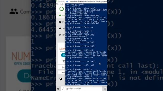 python program |functions of math modules |anaconda Powershell 8.0