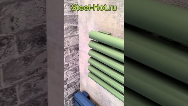 Трубчатый дизайнерский горизонтальный зеленый радиатор STEEL G 42