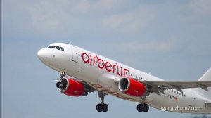 Эйрбас А320 авиакомпании Air Berlin взлетает из аэропорта Дюссельдорфа.