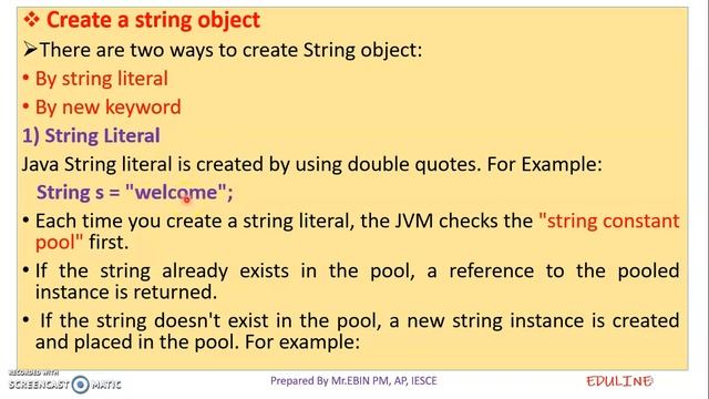 JAVA - MODULE 4 - TOPIC 1 - STRING HANDLING - CREATING STRING OBJECTS