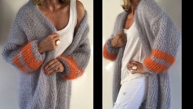 Pletena moda.Мохеровый кардиган с широкими рукавами