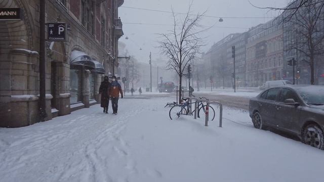 4K Snowstorm walk in central Helsinki