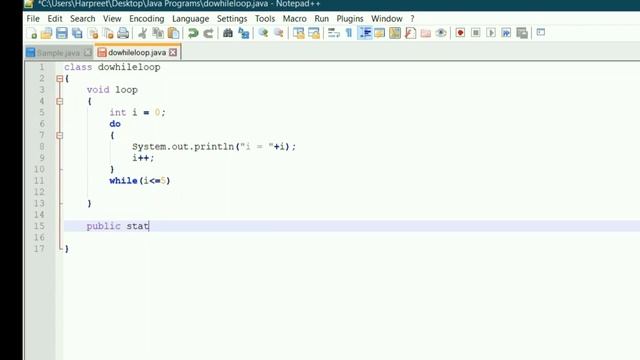 Do while loop in java with Notepad++