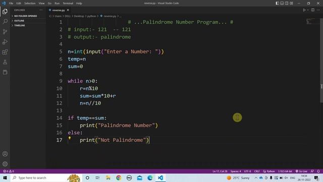 Palindrome Program in Python | Learn Coding