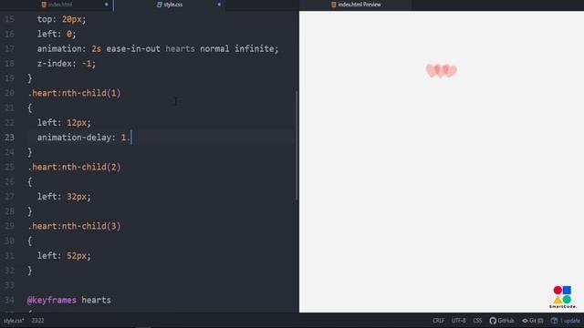 Flying Hearts Animation Pure css | Animation effect | Transition effects | html5 & css3 || SmartCod