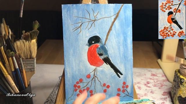 Рисуем масляными красками снегиря. Уроки по живописи смотреть онлайн