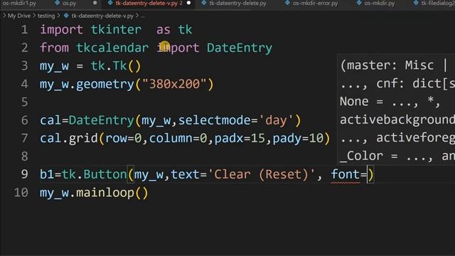 Tkinter clearing dateEntry inputs on Click of a button using delete method of Entry