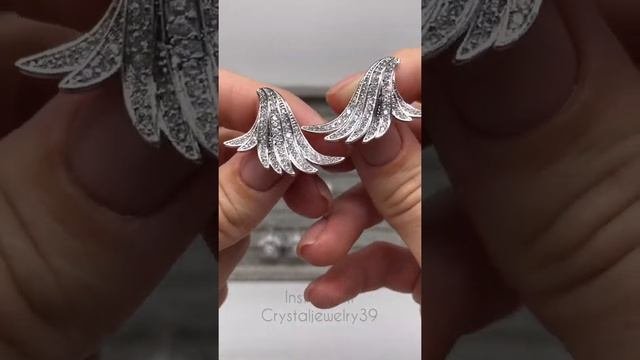 Серебро 925, родиевое покрытие . Вечерние Серьги. Обзор 1.