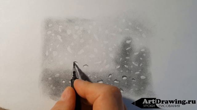 рисуем капли дождя на стекле карандашом