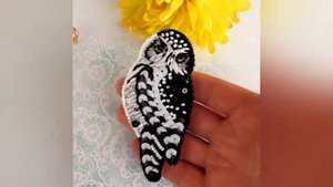 Брошь Сова черная из бисера ручной работы Любови Кливер