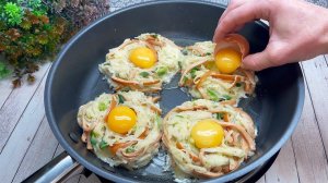 Картофельные гнезда с сосисками и яйцами для вкусного завтрака!