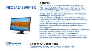 NEC EA243WM-BK 24 inch LED-Backlit Desktop Monitor Sales | Service | Repair | Exchange | Replacemen