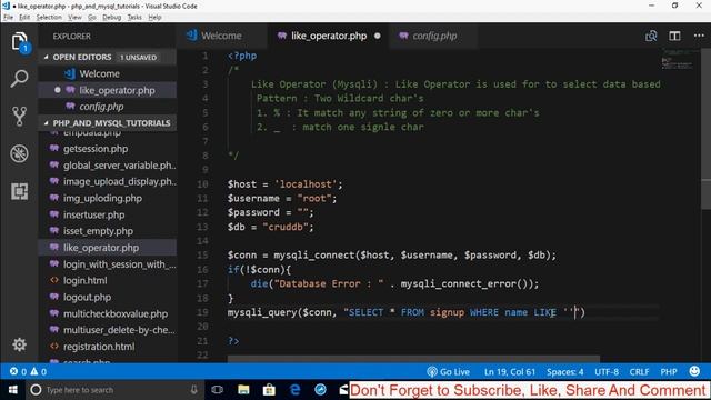 MYSQL Like Operator in PHP with Example in HINDI