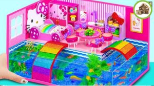 Миниатюрный домик hello kitty с аквариумом вокруг для всей семьи из картона #98