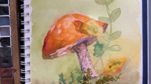 Рисуем гриб акварелью