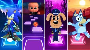Sonic Prime 🆚 The Baby Boss 🆚 Sheriff Labrador 🆚 Bluey | Tiles Hop EDM Rush!