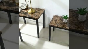 Brown Marble Effect Coffee Table, Dining Table, Side Table, Nest of 3 Tables Set