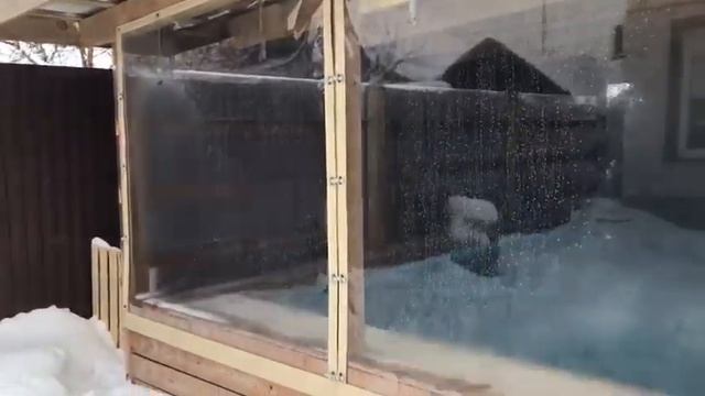 Монтаж мягких окон, на уличный бассейн. Sketch-okna.ru смотреть онлайн