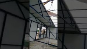 Недорогой магазин-ангар, каркас из  из профильной трубы, .обшит  панелями. Теплый Дом за 2 недели #