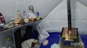 За зимним карасиком, с новой палаткой и печкой на дровах👍
