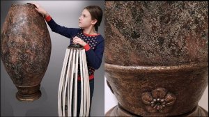 БОЛЬШАЯ напольная ваза из ткани и обойного клея | Имитация камня ГРАНИТА и бронзы