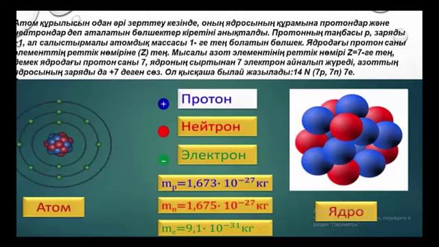 Химия пәнінен видео сабақ | Атомның құрамы мен құрылысы смотреть онлайн