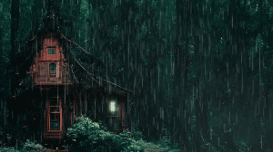 Звук дождя и грома в лесу ночью