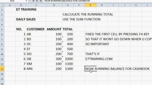 RUNNING TOTAL _ CASH BOOK _ LEDGER BALANCE in EXCEL by E&7