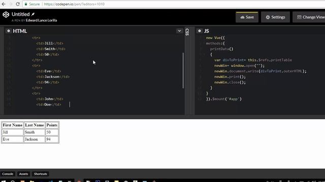 print table vuejs