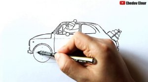 Как нарисовать Новогоднюю машину с елкой @risunki_yulki