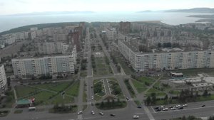 Город Братск Иркутская область, центральные улицы с высоты птичьего полета, 2020, видео  4К.