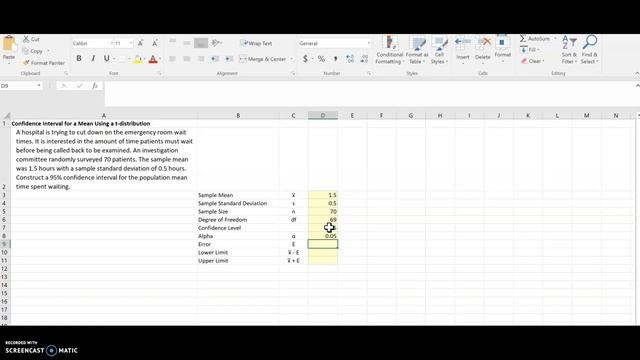 Confidence Interval Using a t-distribution in Excel смотреть онлайн