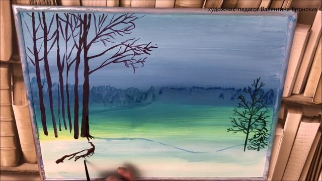 Как легко нарисовать зимний пейзаж | Сохатый | Для начинающих #акриловаяживопись #зимнийпейзаж #лос