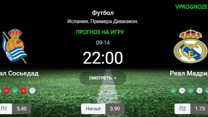 ✅✅✅14 сентября 2024. Реал Сосьедад - Реал Мадрид прогноз на матч Испания. Примера Дивизион