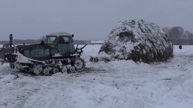 Трактор ДТ-75 против огромного стога сена. смотреть онлайн