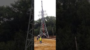 Монтаж опоры У35-2+5 краном грузоподъёмностью 60 тн.