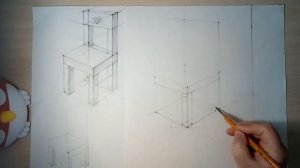 Построение предмета в угловой перспективе. Стульчик.