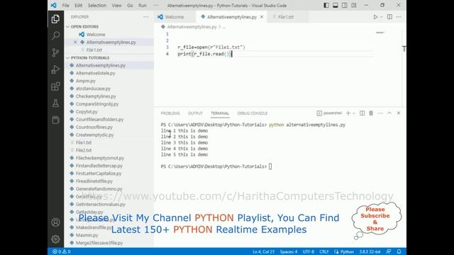 #148 Python Beginner Tutorial | Read a File With Alternate Blank Lines