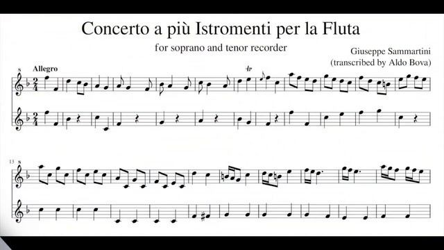 G. Sammartini, Concerto in F (1/3) for soprano, Allegro, set for 2 recorders смотреть онлайн